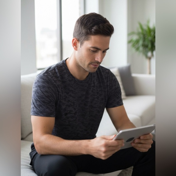 LULULEMON ATHLETA MENS Black/ Grey Camouflage style T-Shirt - Picture 3 of 5